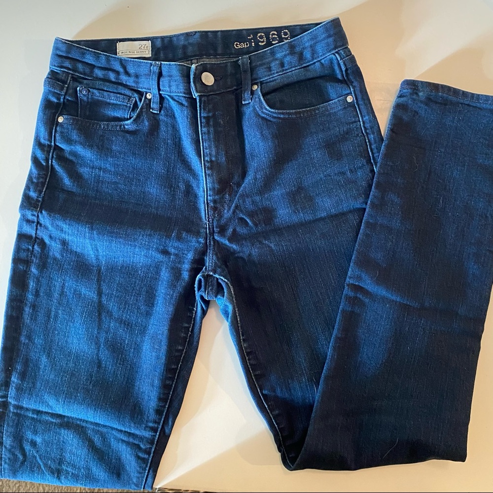🎉HP!!🎉GAP HIGH RISE SKINNY Dark Wash Jean - Picture 2 of 10